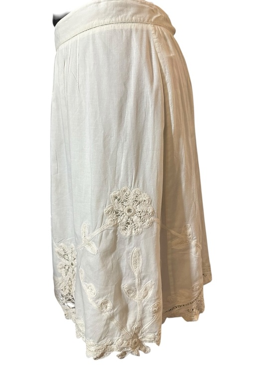 Cordelia 100% Cotton Midi Skirt with Embroidered Flowers, Off White Size 4 - Picture 9 of 14